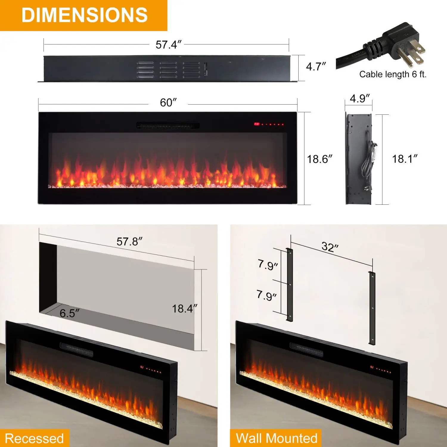 Electric Fireplace, Wall, Glass, Wall-mounted - detail 10
