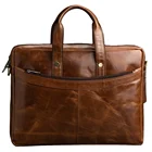 Brown Leather Briefcase Leather Messenger bag Vintage Soft Waterproof Multi-size Laptop Bag For Ladies