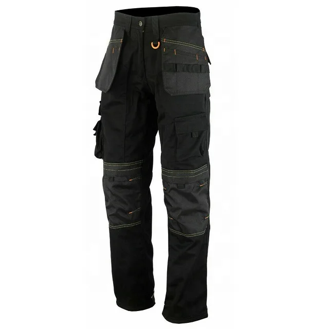 Work Trousers Mens Cargo Combat Style Heavy Duty Knee pads pockets Grey&orange 