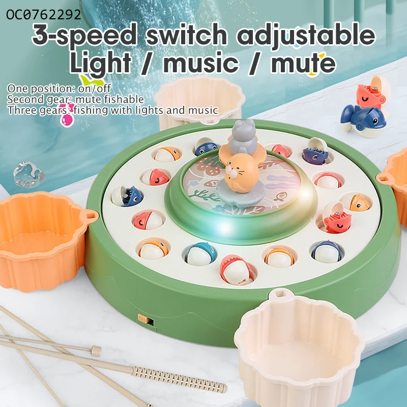 Board game plastic rotating fishing rods table toy kids with light music