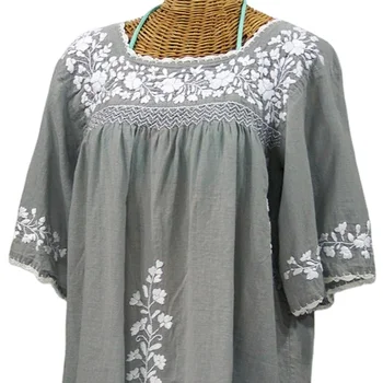 2018 Mexican Blouse 100% Cotton Hand Embroidery Women Top Blouse