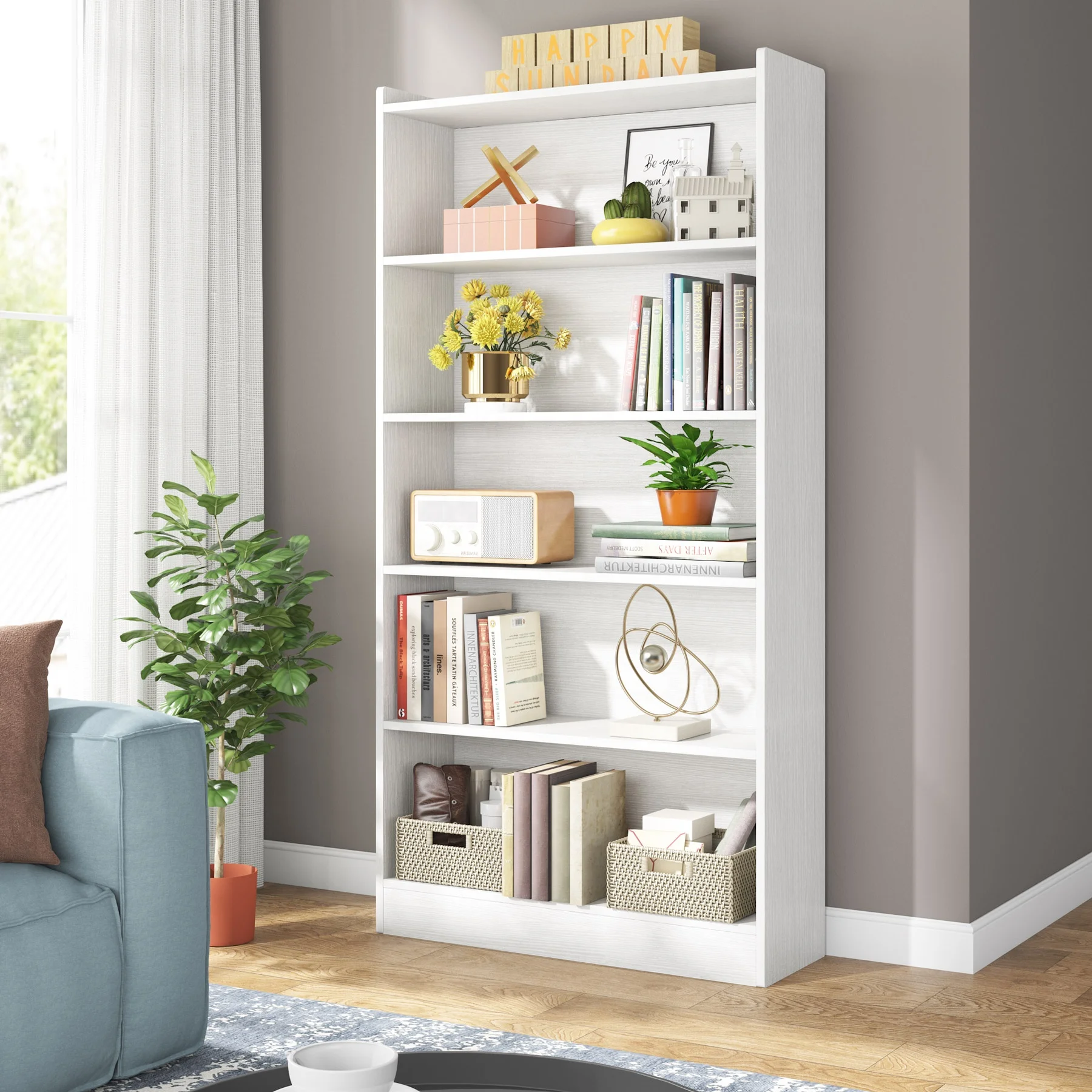 Tribesigns 72 inch Tall Bookcase White Library Bookshelf with Storage Shelves Large Open Bookcases Wood Display Shelving Unit