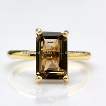 Smokey Topaz Quartz Gemstone Ring in 925 Sterling silver Gold Plated Stacking Handmade Silver Beautiful Indian Jewellery.
