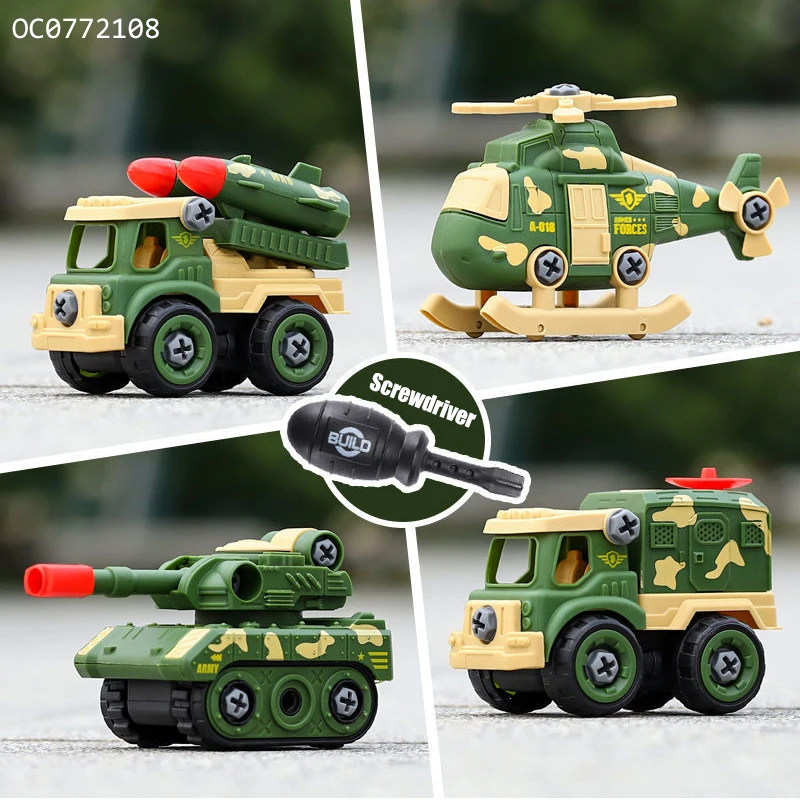 Military tank assemble car stem diy take apart truck toy with drill for children