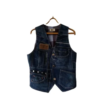 Upcycled Vest Made Of Vintage Denim Jean Waistcoat Is Cool And Comfy The Original Design Makes Stylish Chic And Fancy Cloths New
