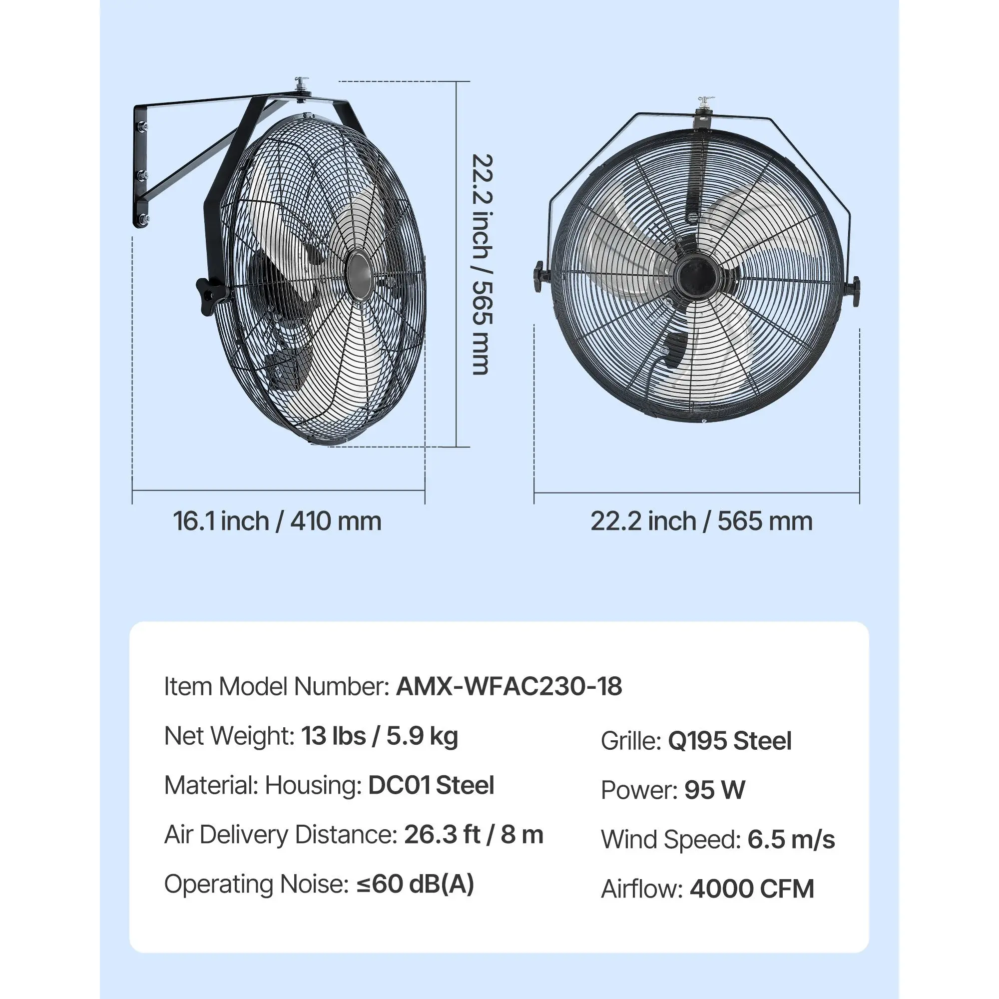 Industrial Wall Mount Fan, 18-Inch, 4000, CFM - detail 8
