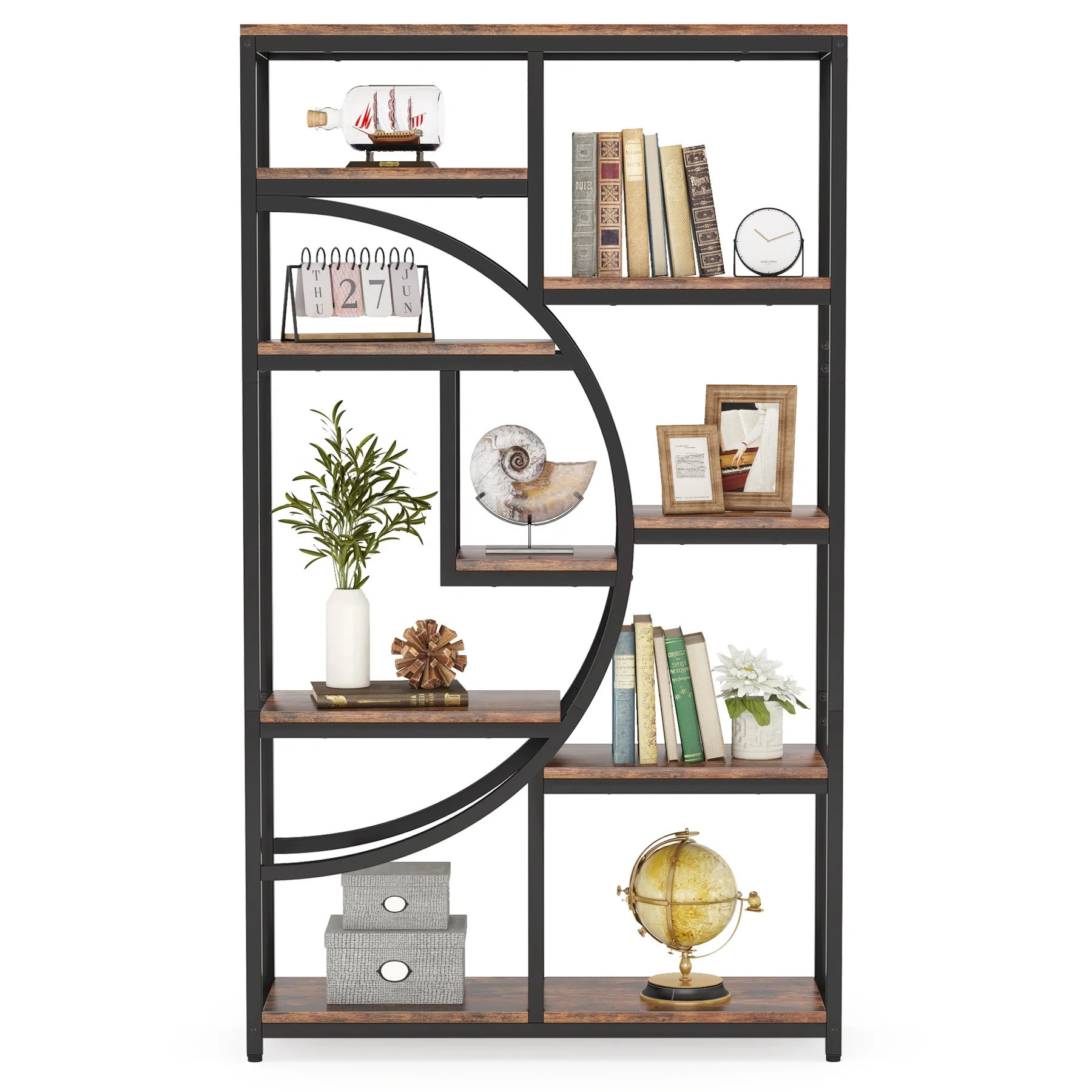 Tribesigns 5 Tiers Open Farmhouse Book Shelf Wood Metal Display Rack High Quality Display Cabinet