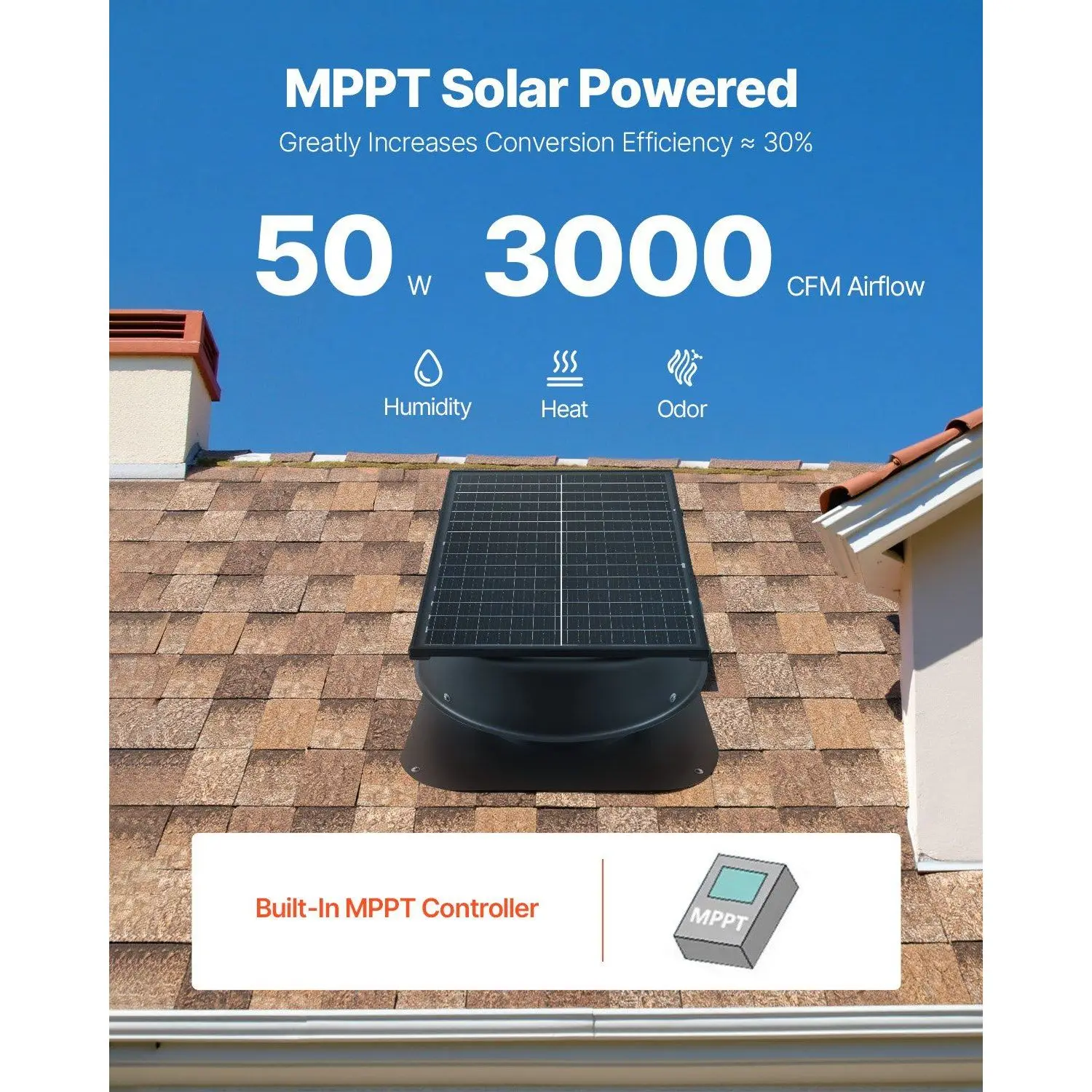 Solar Roof Exhaust Fan, 50W, D0100X385C2 - detail 4