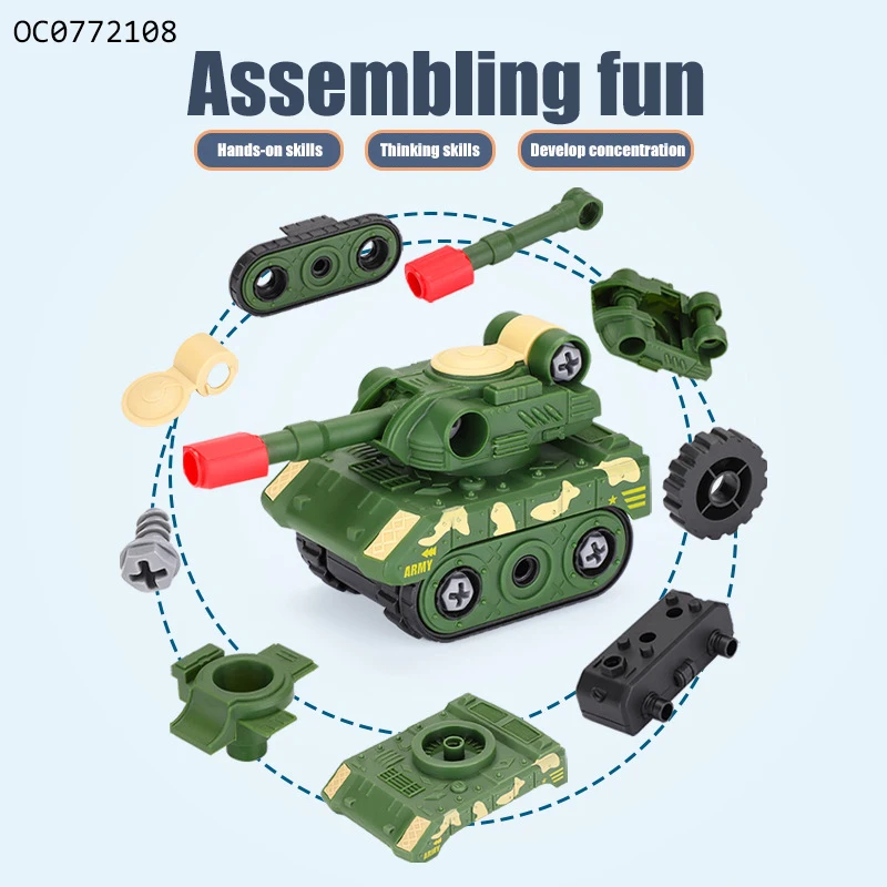 Military tank assemble car stem diy take apart truck toy with drill for children