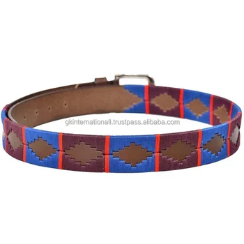 Men's leather polo belts handstitched pure Italian quality genuine leather belt colorful weaved design for casual and party