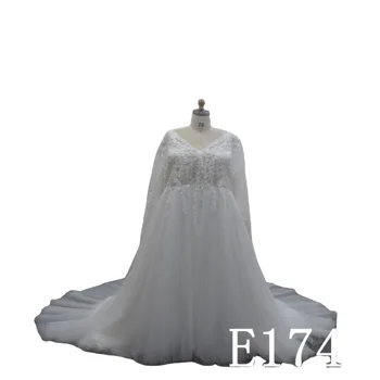 See through long sleeve lace V-neck sequin applique lace wedding dress
