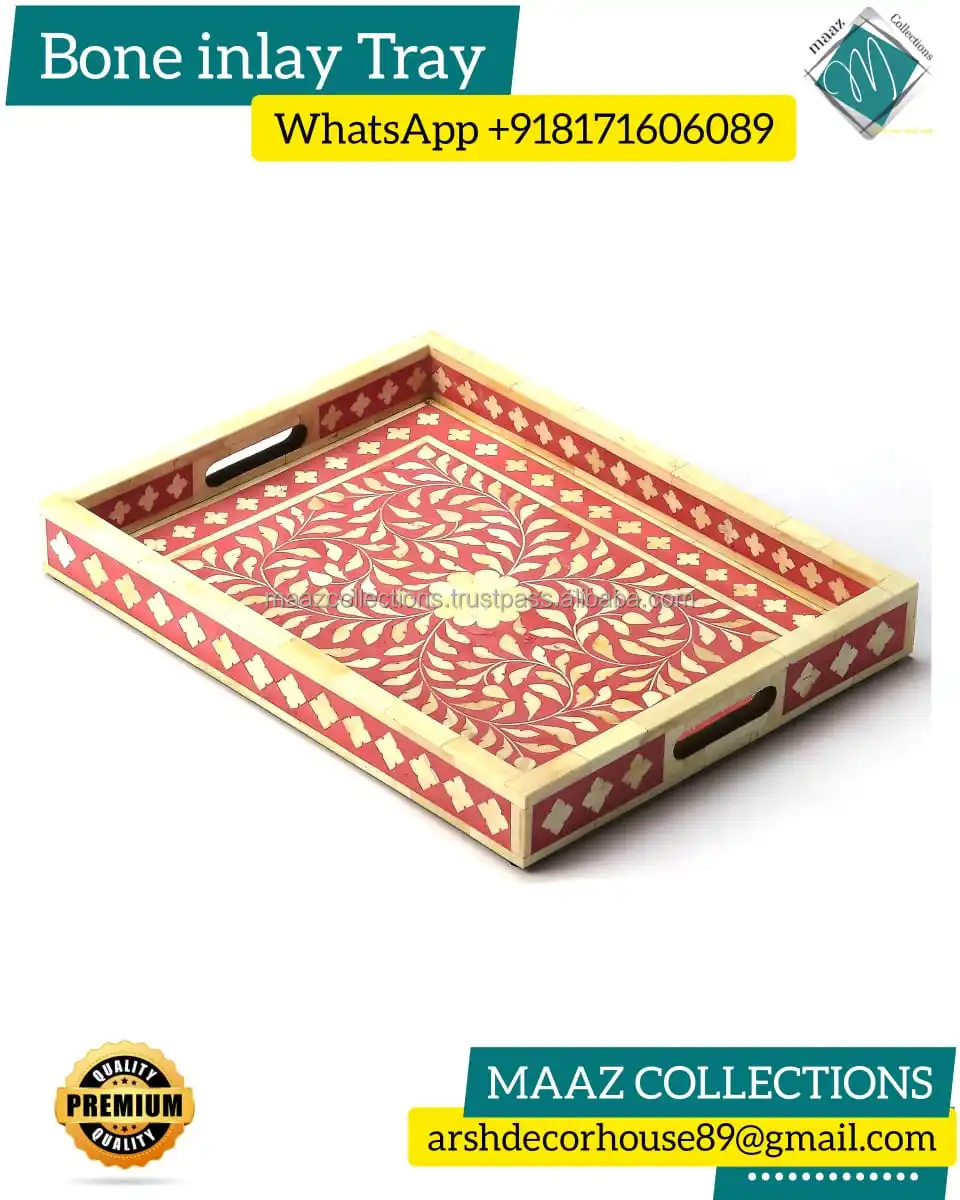 New Arrival Bone Inlay Tray New Design Shape Bone Inlay Serving Tray