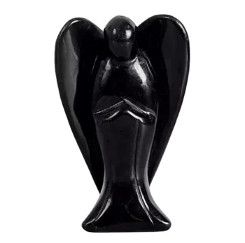 Black Obsidian Gemstone Guardian Decorative Handmade Crystal Carved 2 inch Angel for Wholesale