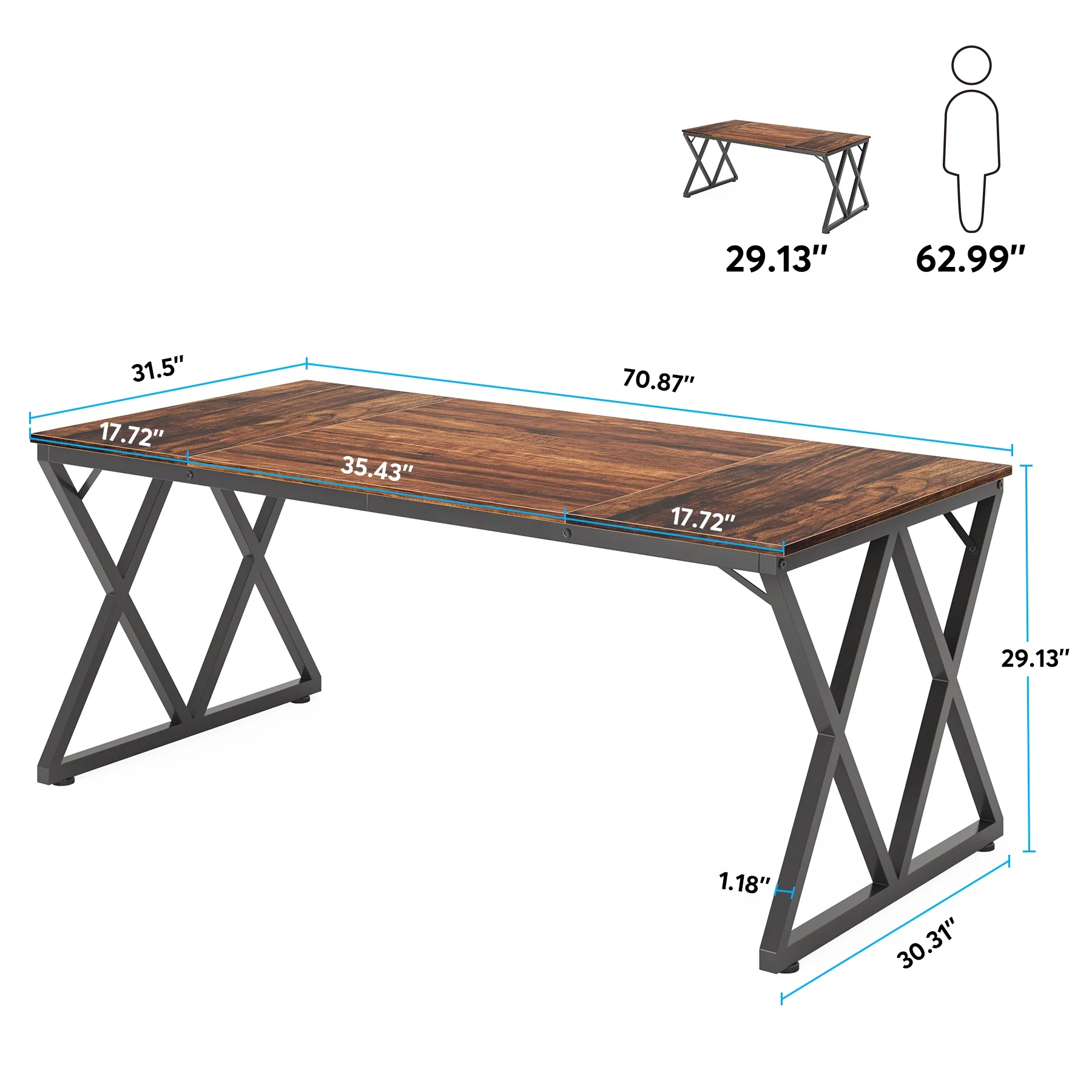 Tribesigns 70.87 Inch Wooden Rectangle restaurant furniture office meeting table dining table for 6 people