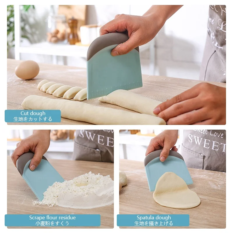 IN STOCK Flexible Pastry Plastic cake Dough Scraper Cutter Bench Scraper with Measuring