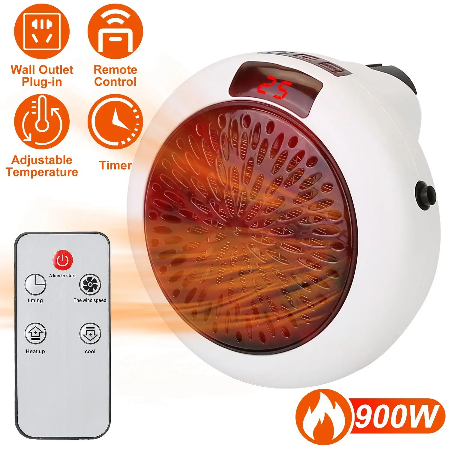 Portable Electric Heater, 900W, Wall - detail 2