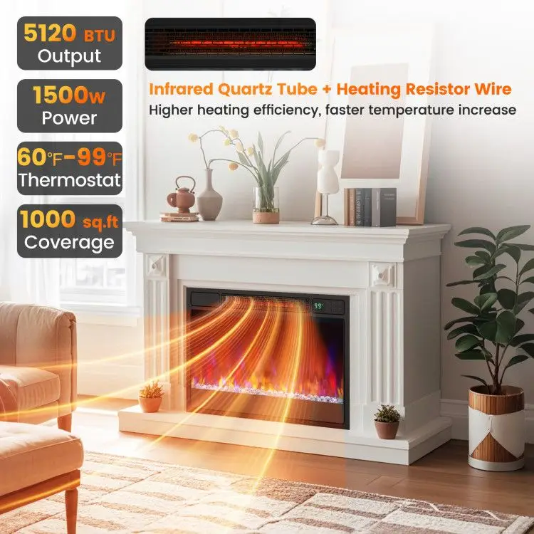 Electric Fireplace, 1500W, Metal - detail 12