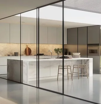 ALUFRONT Modern Ultra-Slim Aluminum Glass Door 3-Panel Aluminum Frame Interior Interlocking Sliding Partition Doors