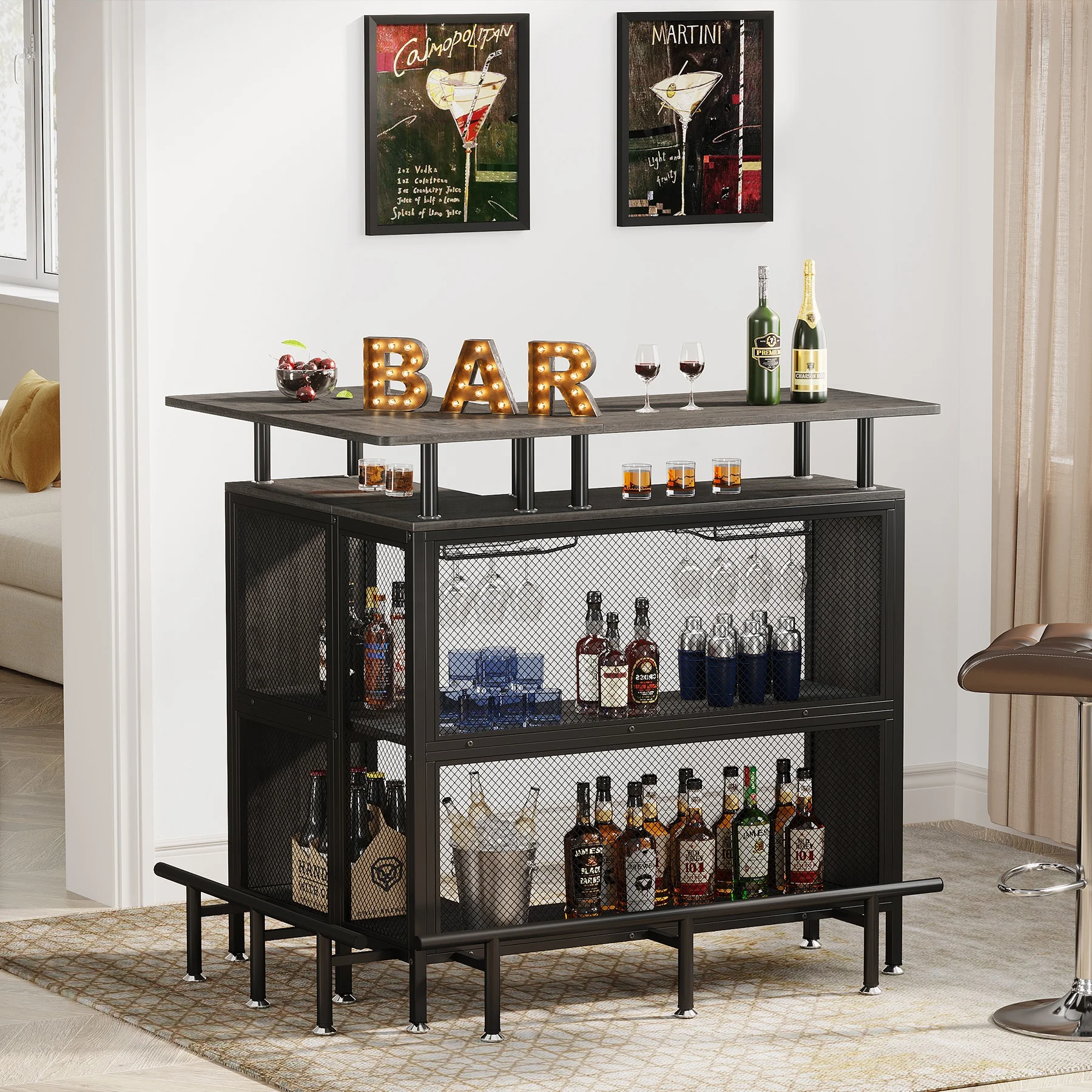 Tribesigns Industrial Furniture Liquor Coffee Bar carts Wine Corner Cabinet Unit with Storage for Home Kitchen Pub