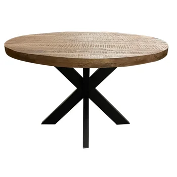matte finished solid mango wood Round dining table vintage industrial style 2022 mango wood dining table