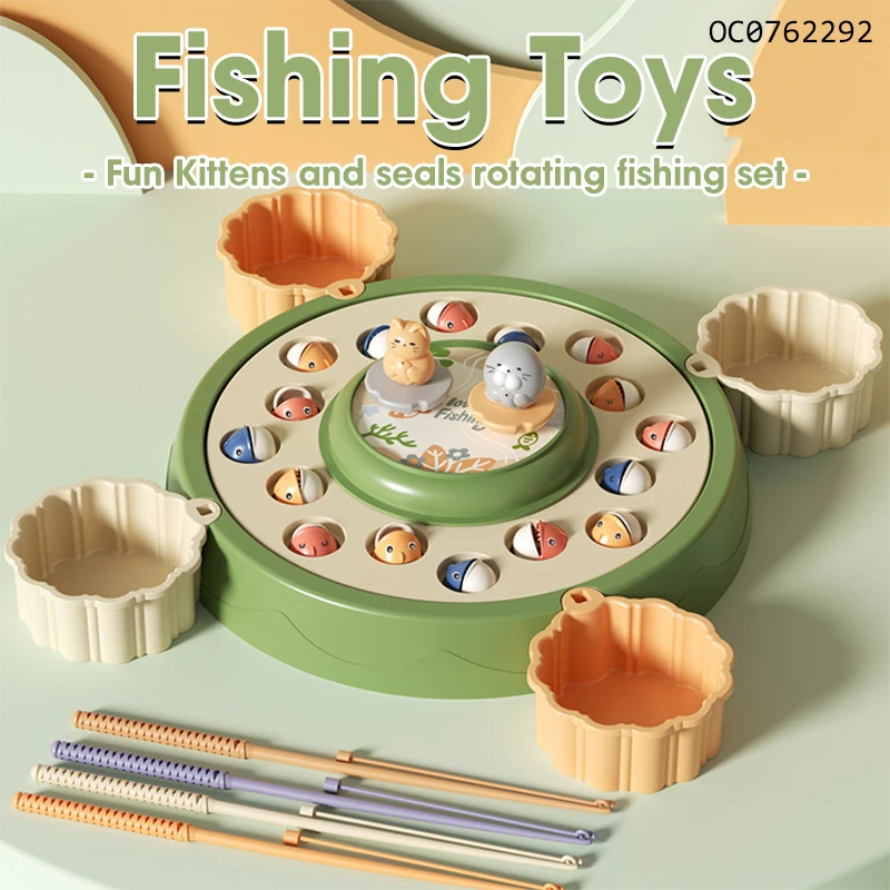 Board game plastic rotating fishing rods table toy kids with light music