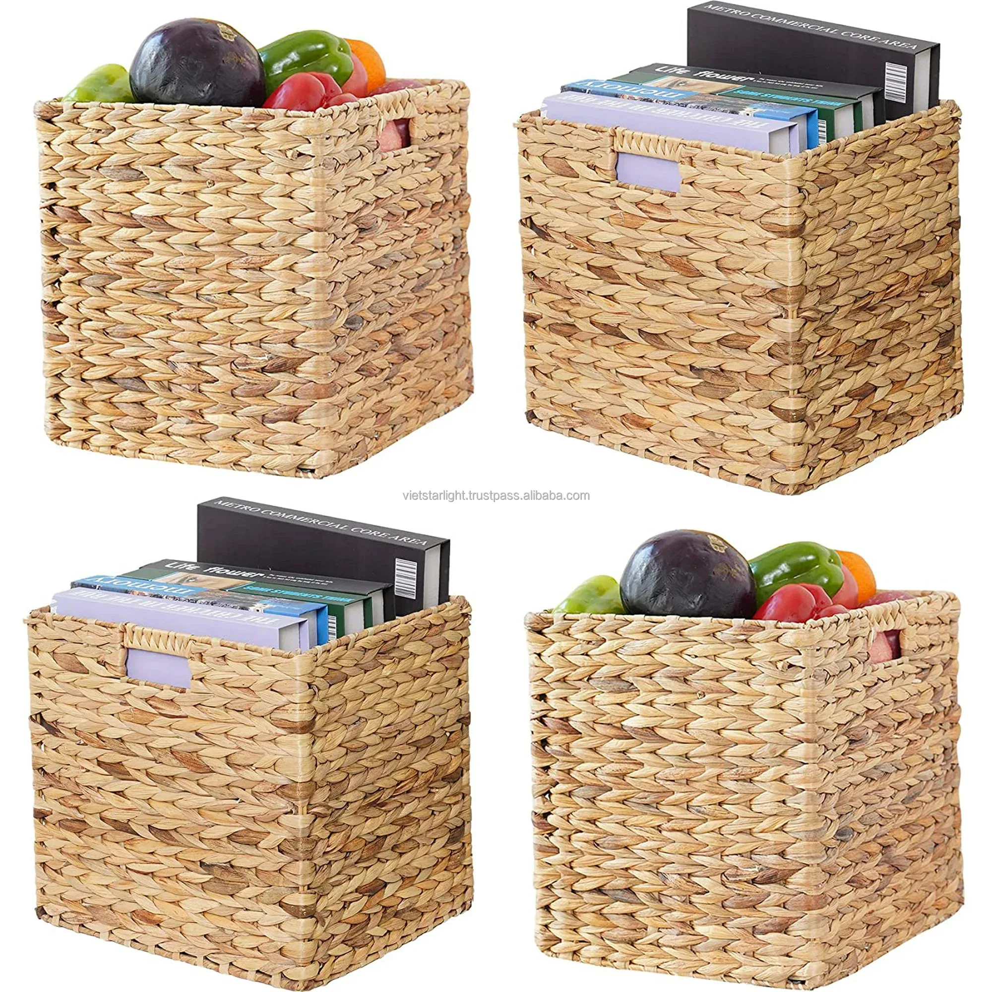 Natural Water Hyacinth Foldable Baskets Water Hyacinth Storage