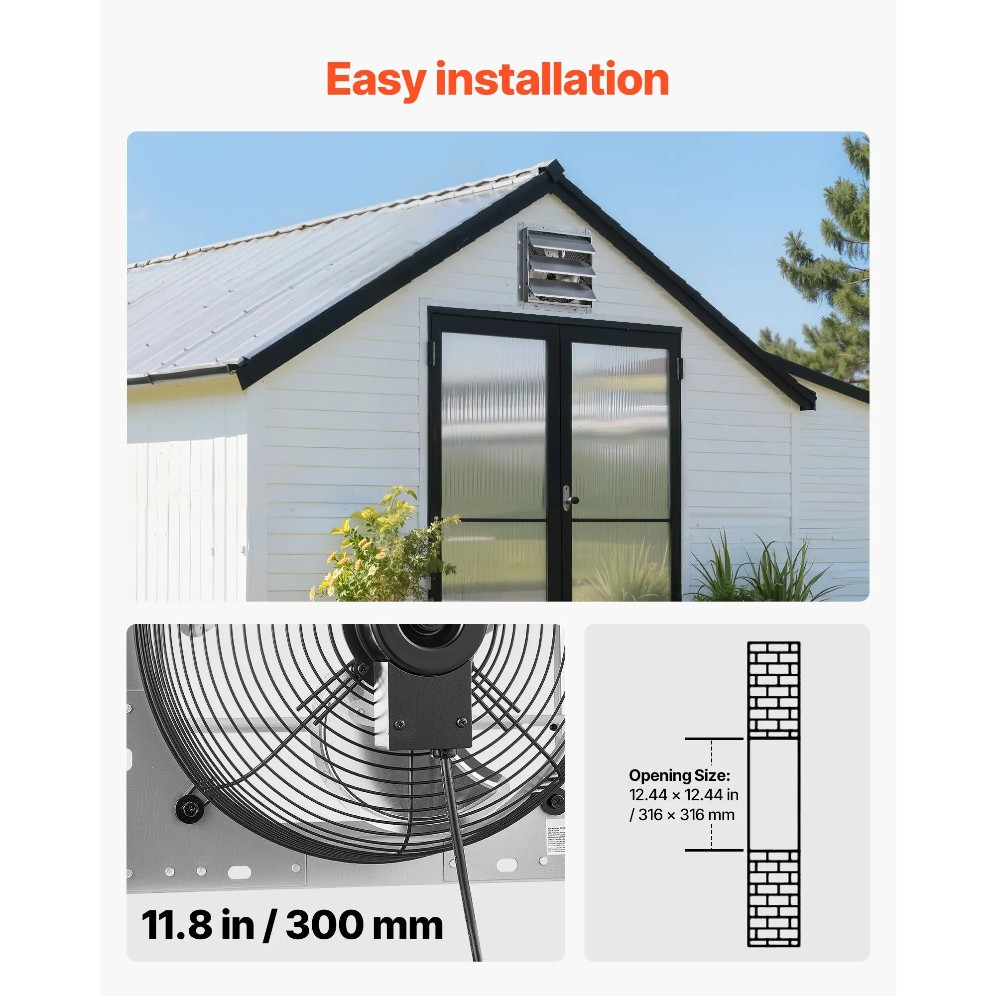 Mounted Shutter Exhaust Fan, Wall, 1347, CFM, Steel - detail 12