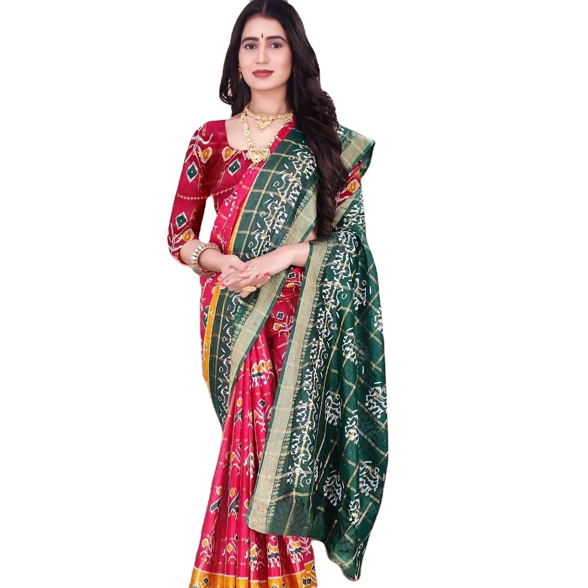 Clothing Womens Clothing Double Colour Soft Silk Saree with Design all over 