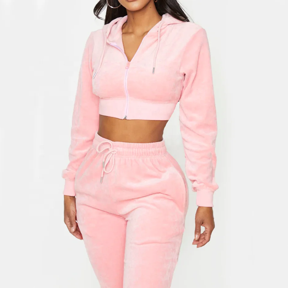 velour crop top tracksuit