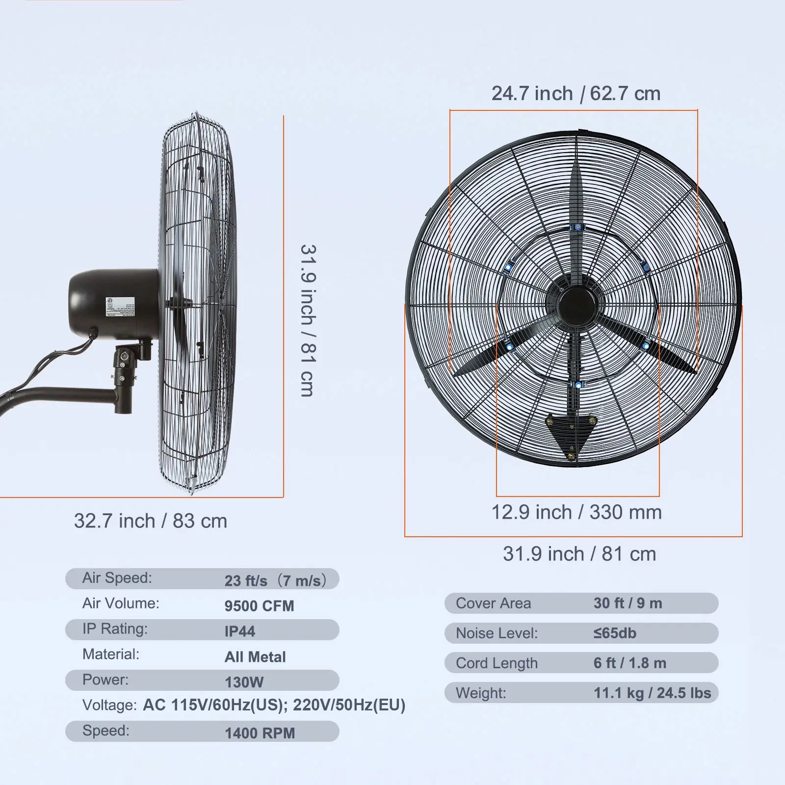 Misting Wall Mount Fan, 30-Inch, 3-Speed, 9500, CFM - detail 8