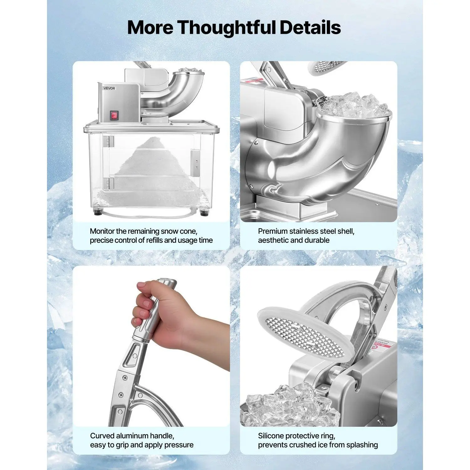 Ice Machine, 661LBS/H, 350W, Stainless, Steel - detail 10