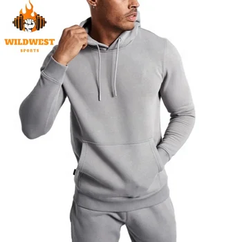 70% Cotton 30% Polyester Blank Pullover Grey Hoodie Custom Slim Fit Gym Hoodie Tracksuit Men's Hoodies