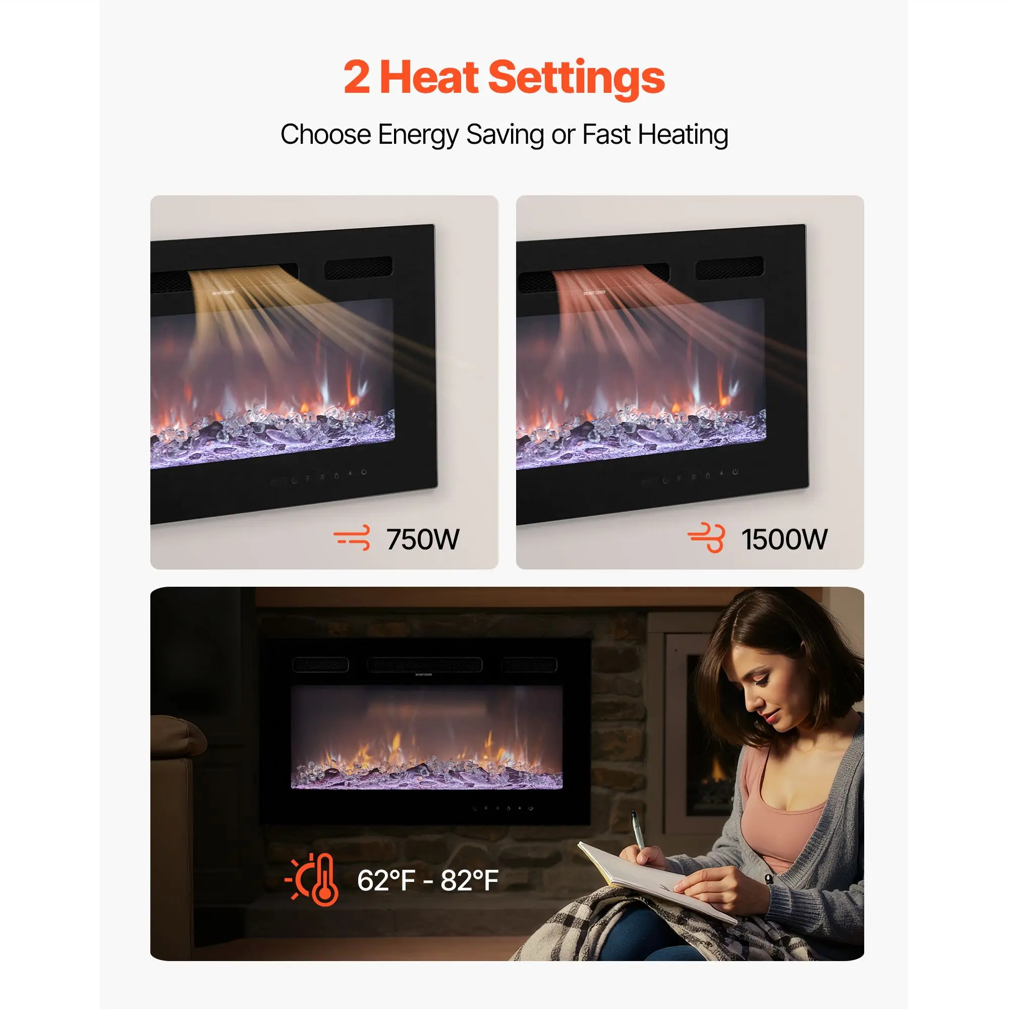 Electric Fireplace, 50-Inch, Wall, 1500W - detail 8