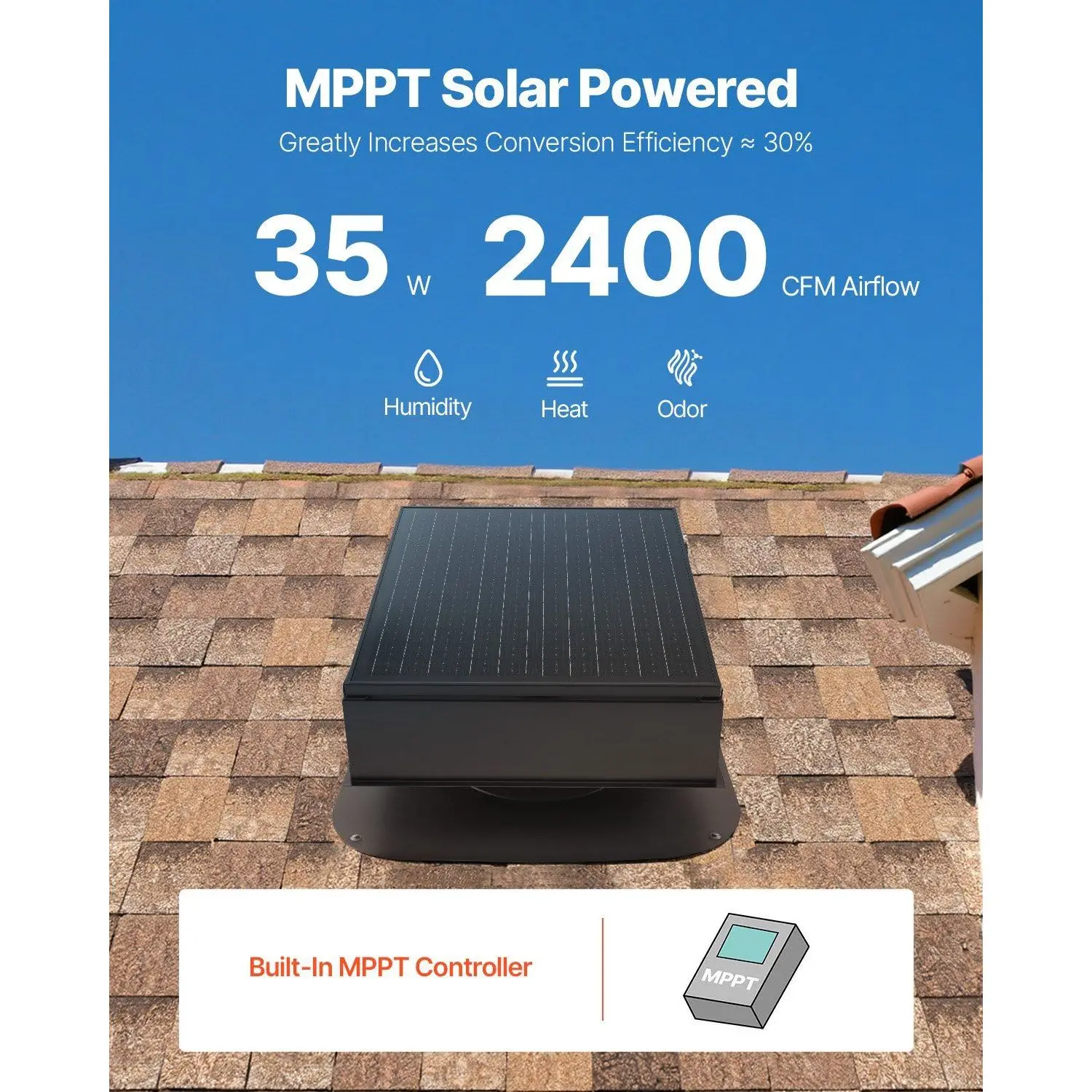 Solar Roof Exhaust Fan, D0100X3082P, 35W, 2400, CFM - detail 4