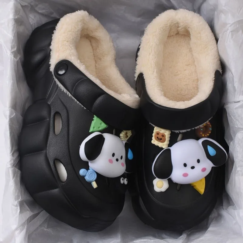 Wholesale Velvet Thick Sole Slippers women Winter Fashion Clogs Shoes Decorative Slippers for Christmas Gift