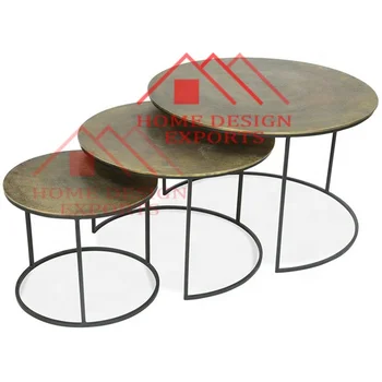 Gold Antique Raw Aluminium Set of 3 Round Nested Coffee Table for Living Room and Bedroom Best Selling Modern Nesting Side Table