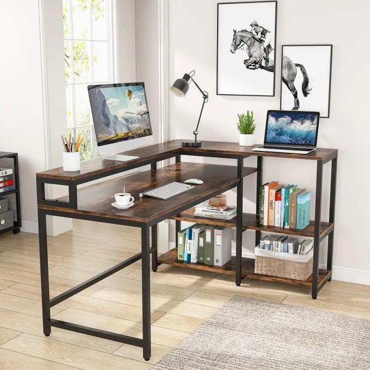 Tribesigns 55 Inch Reversible L Shaped Computer Desk Industrial Home Office Furniture Corner Office Desk