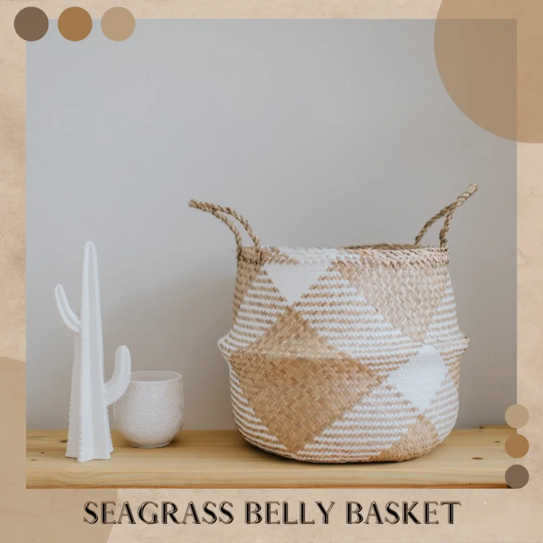 Cheap Price Seagrass Straw Belly Storage Basket Household Foldable