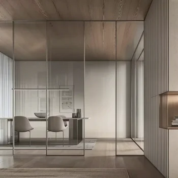 ALUFRONT Modern Interior Narrow Slim Frame Insect Screen Glass Manual Sliding French Patio Door System Finished for Villa Hotel