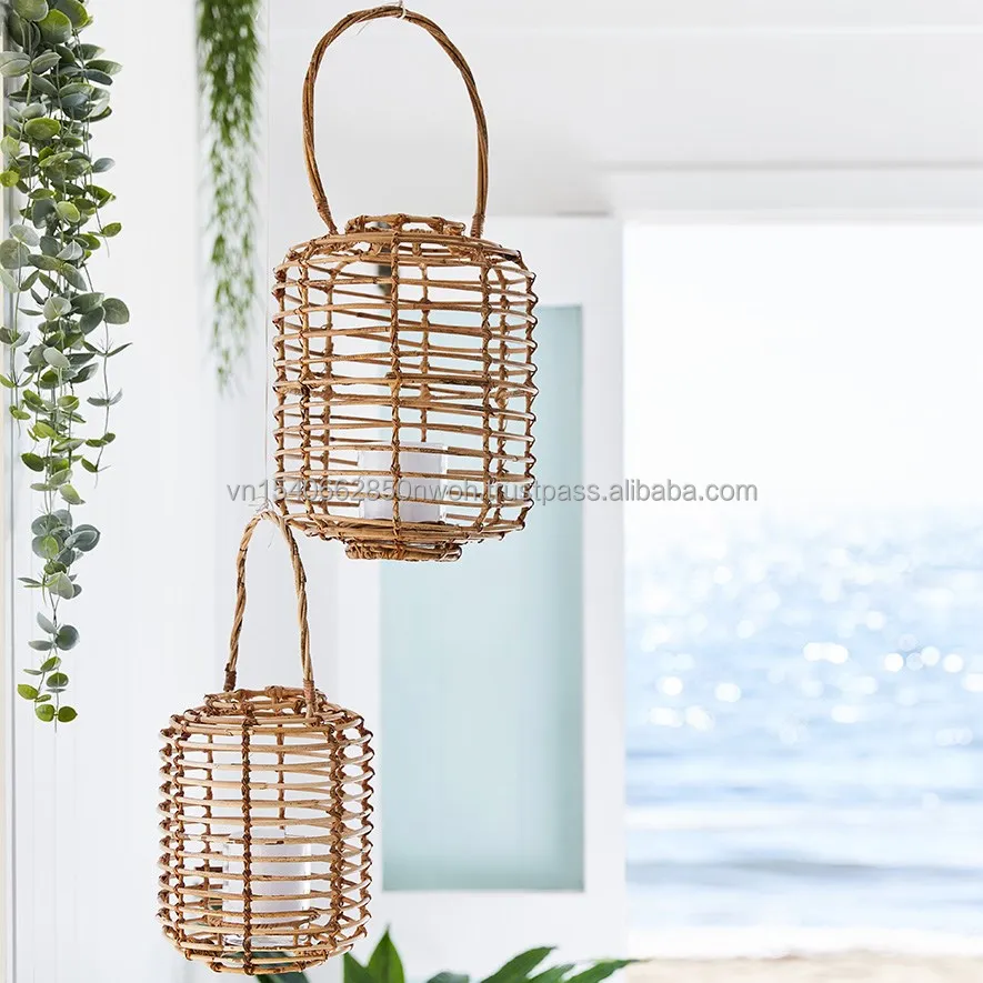 Design New Bamboo Rattan Lantern Table Decor Indoor Outdoor Candle