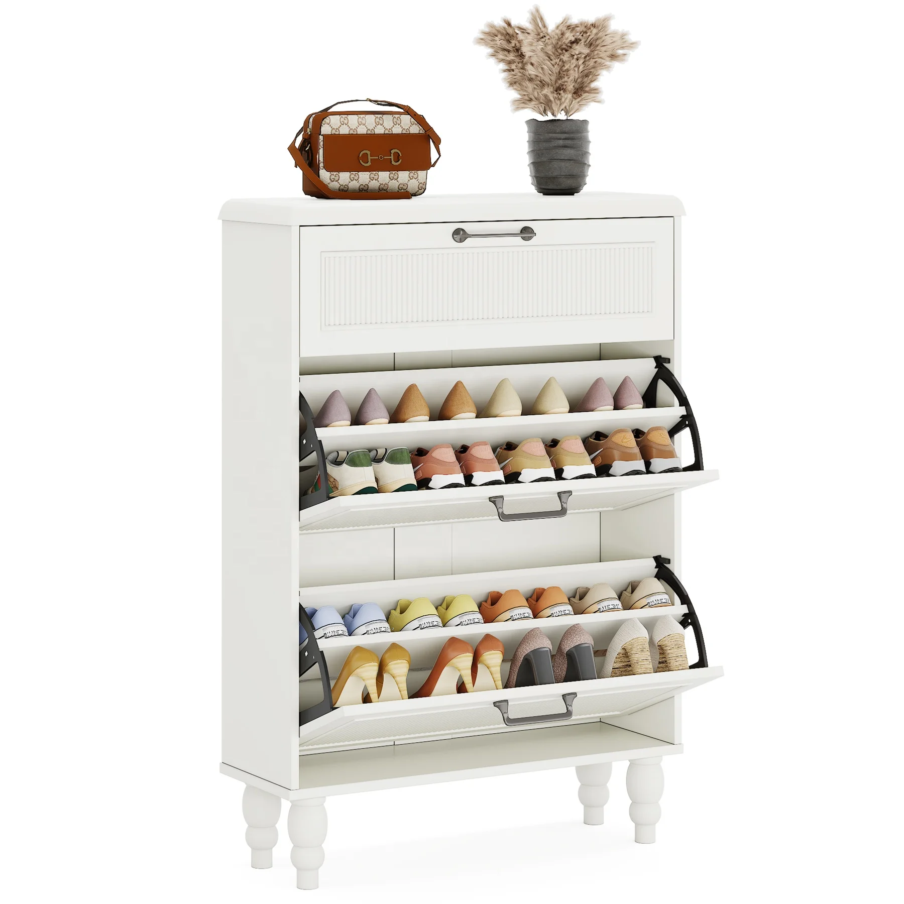 Tribesigns White Space-saving Shoe Organizer Cabinet with 3 Drawers Slim Freestanding Wood Shoe Rack for Entryway