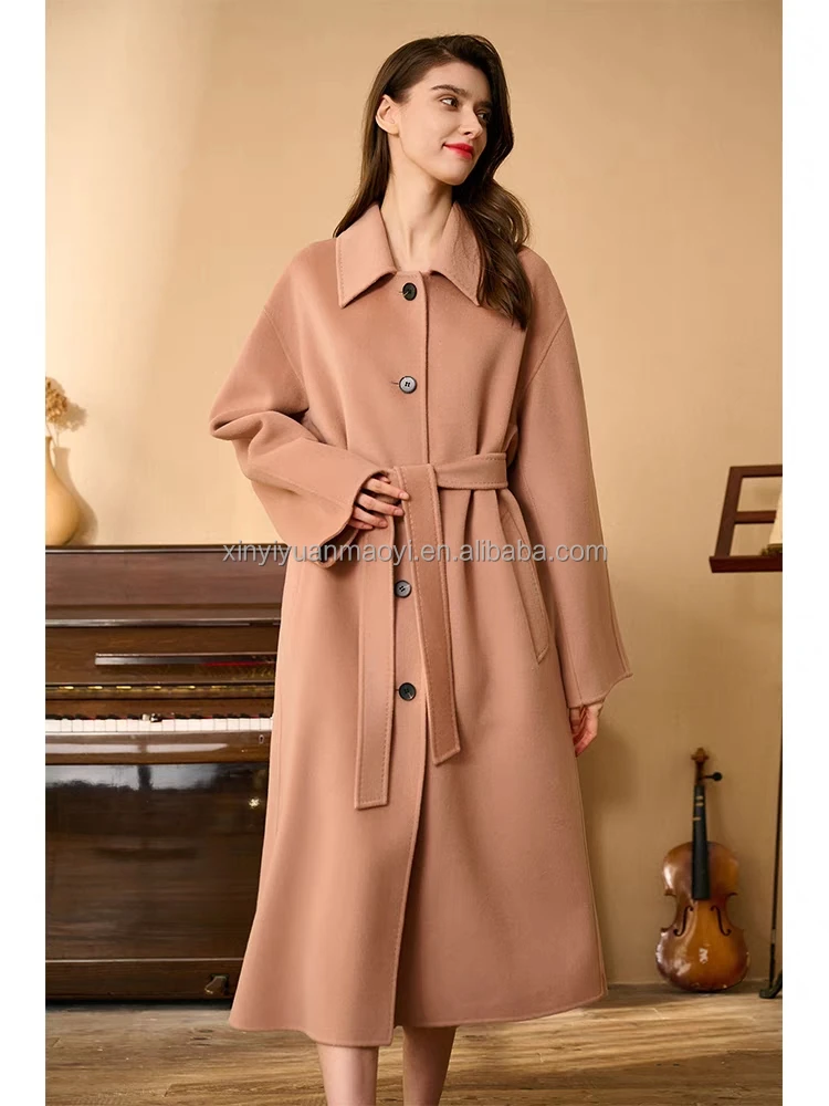 Wholesale Double Sided Cashmere Coat Women S Winter New Knee Tie