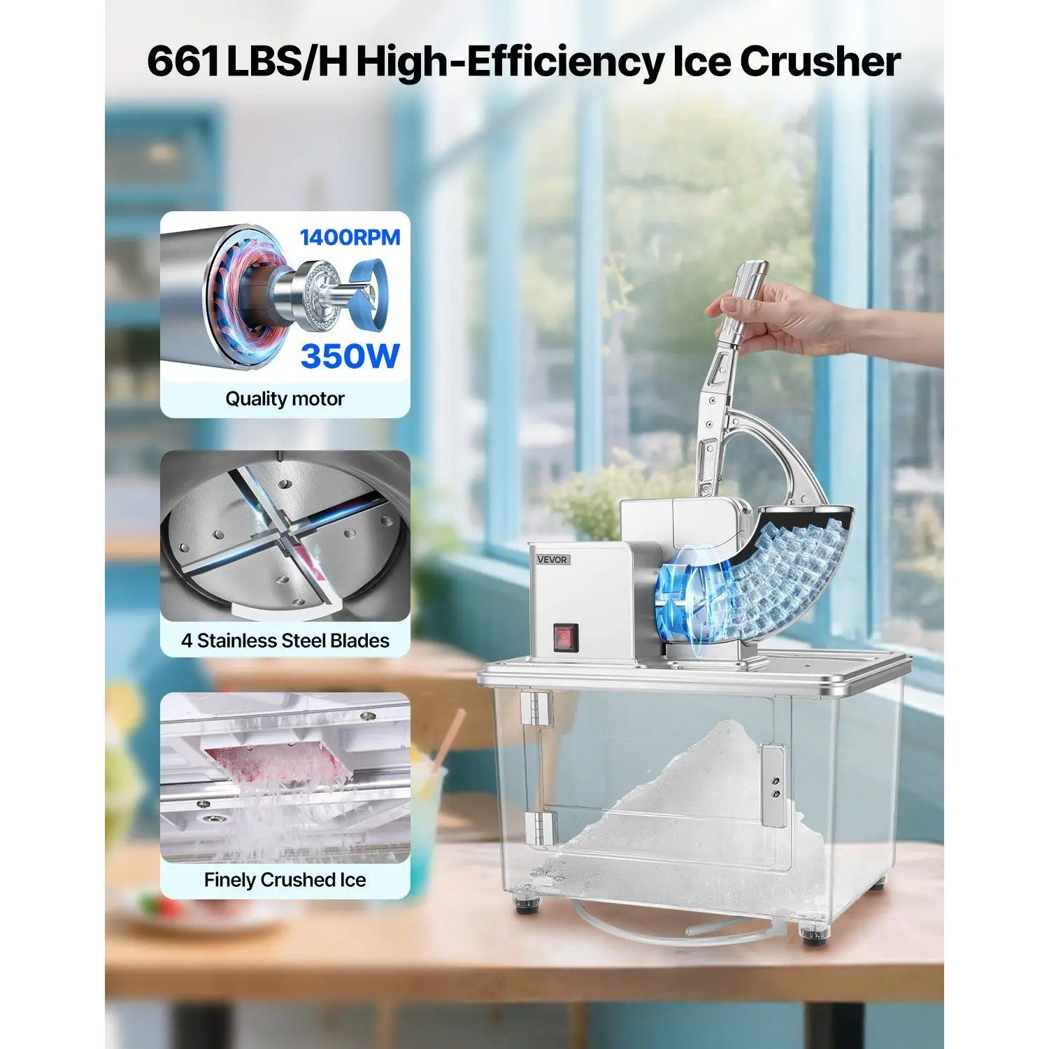 Ice Machine, 661LBS/H, 350W, Stainless, Steel - detail 4