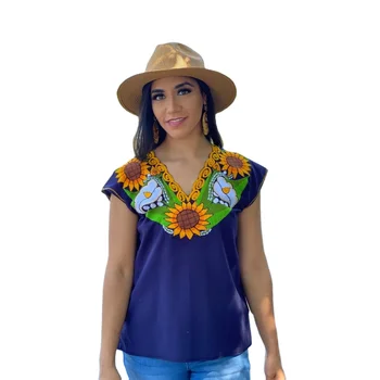 2022 Exclusive women clothing hand embroidery work short sleeves clothes women mexican blouses