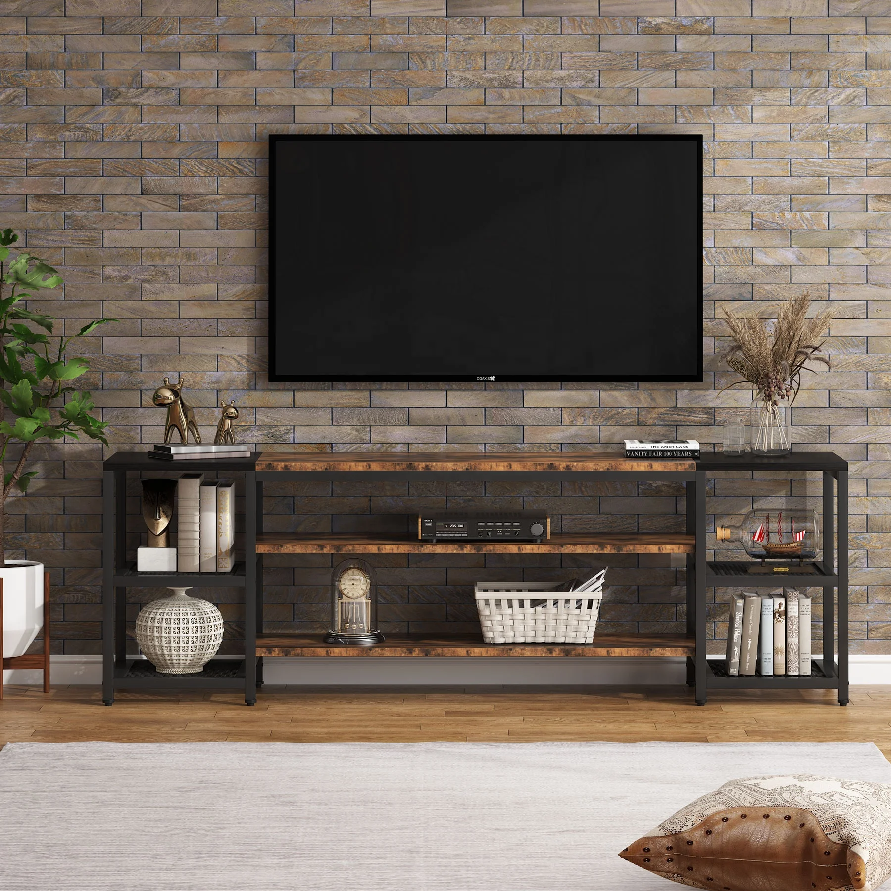 Tribesigns Industrial TV Stand Console Table with Storage Shelves 3-Tier Media Entertainment Center for TV up to 85