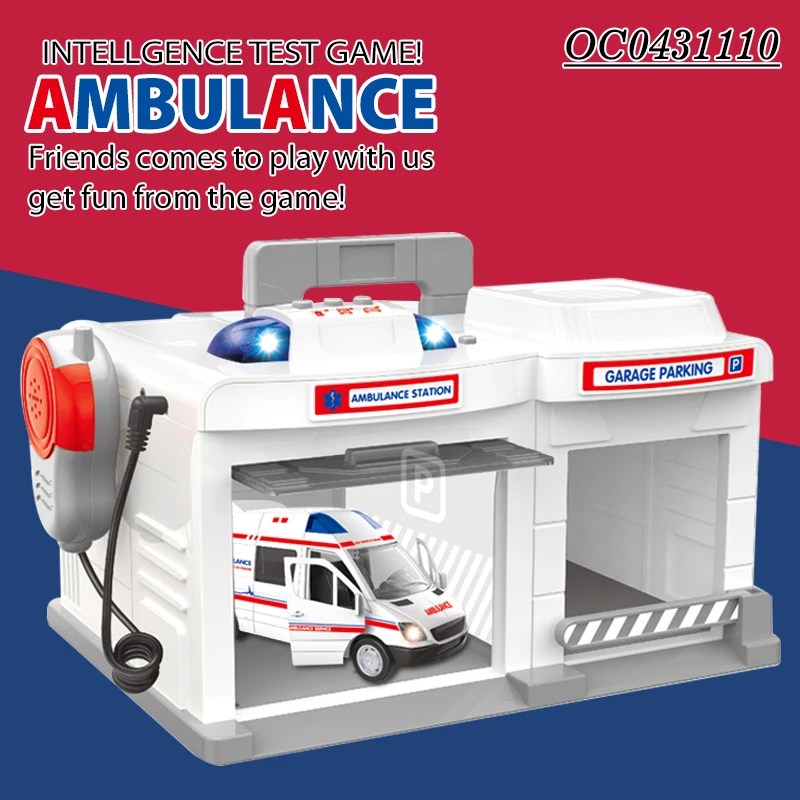 Caller ambulance truck car garage parking kit toy for kids with light music