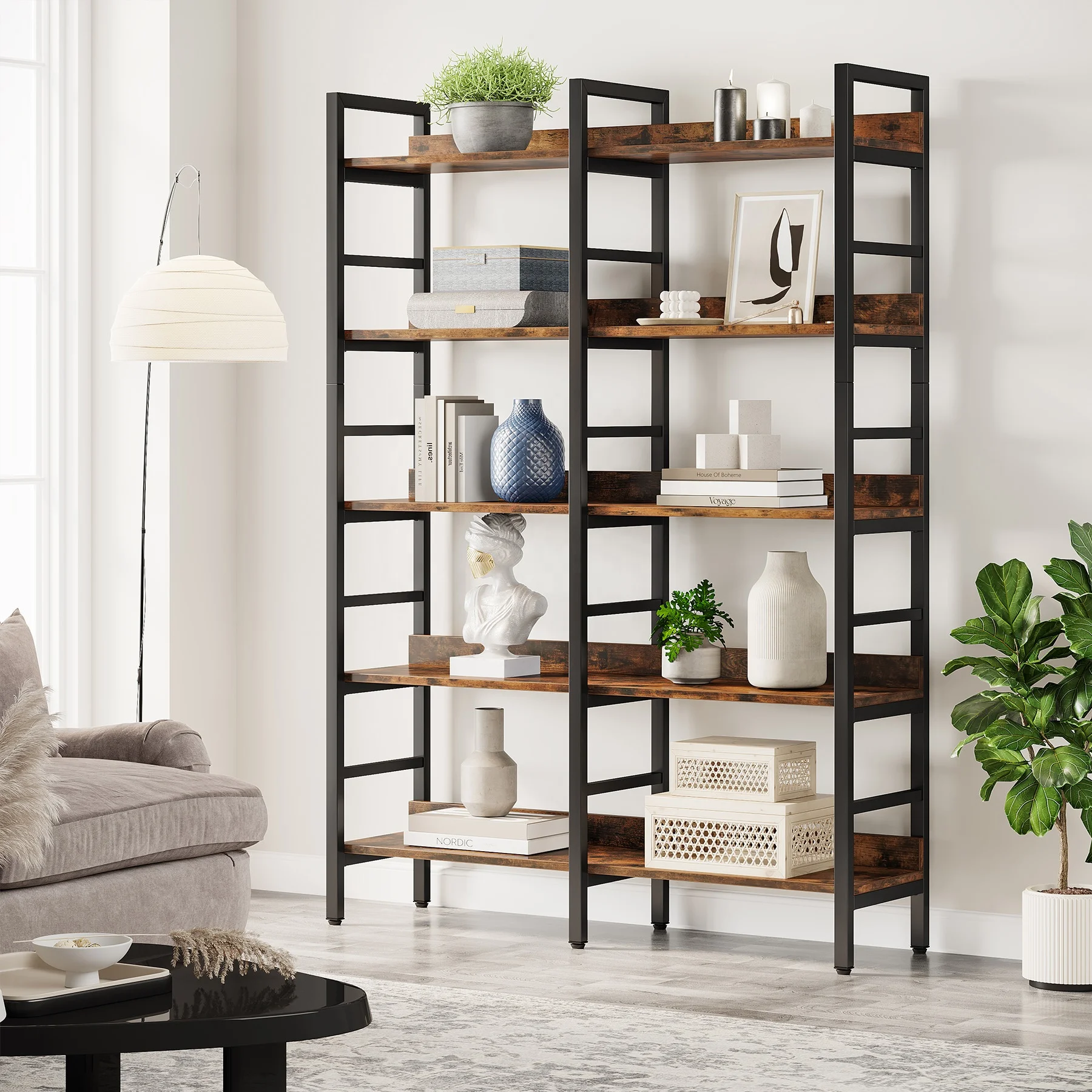 Tribesigns Multi-layer optional display racks vertical wall industrial luxury office double wide etagere bookcase With baffle