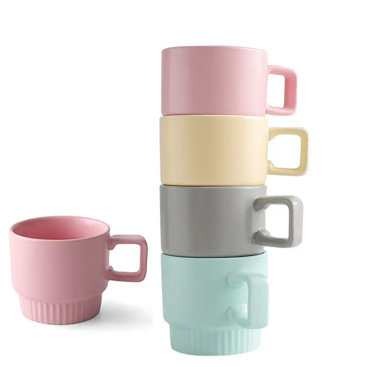 Nordic Ceramic Cup Custom Logo 300ml Candy Colored Stacking Mug Personalized Porcelain Cup Ceramic Coffee Mugs
