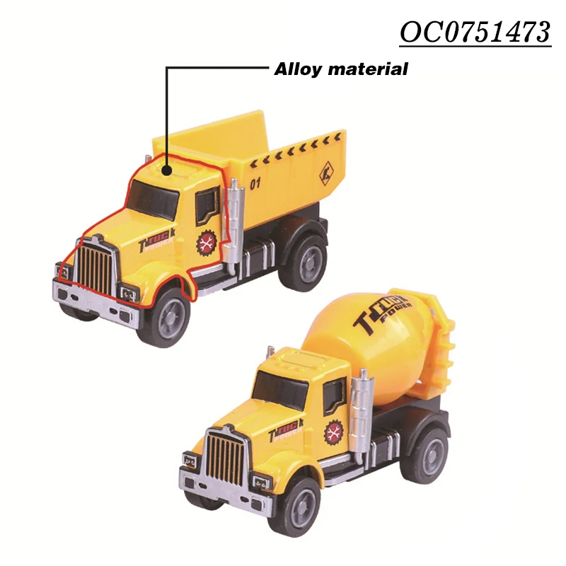 Kids 4pcs die-cast engineering truck baby yellow pull back diecast car toy
