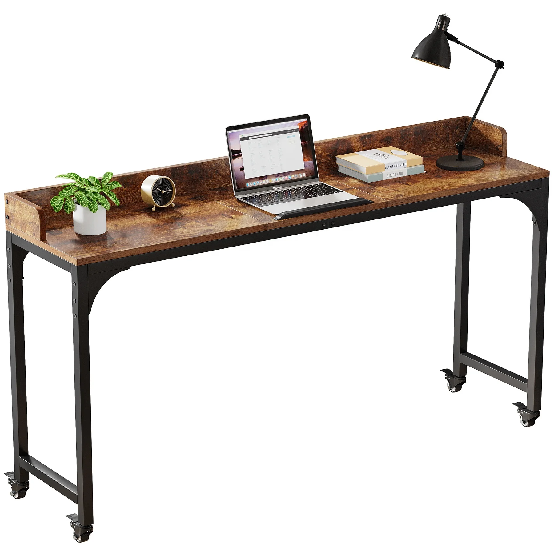 Tribesigns Brown Overbed Table with Wheels Wooden Bedroom Furniture Modern Mobile Computer Workstation Laptop Cart